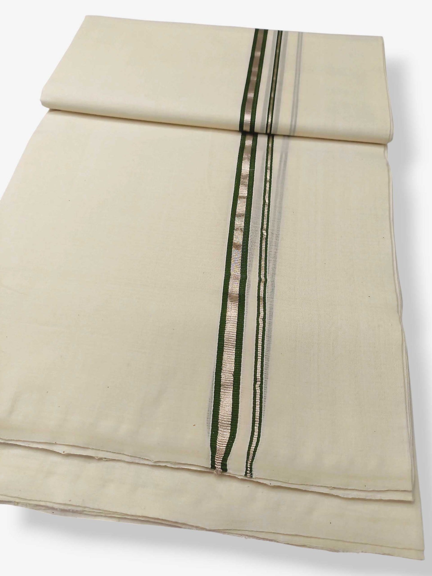 Balaramapuram Handloom Double Mundu Pure Cotton with Green Border