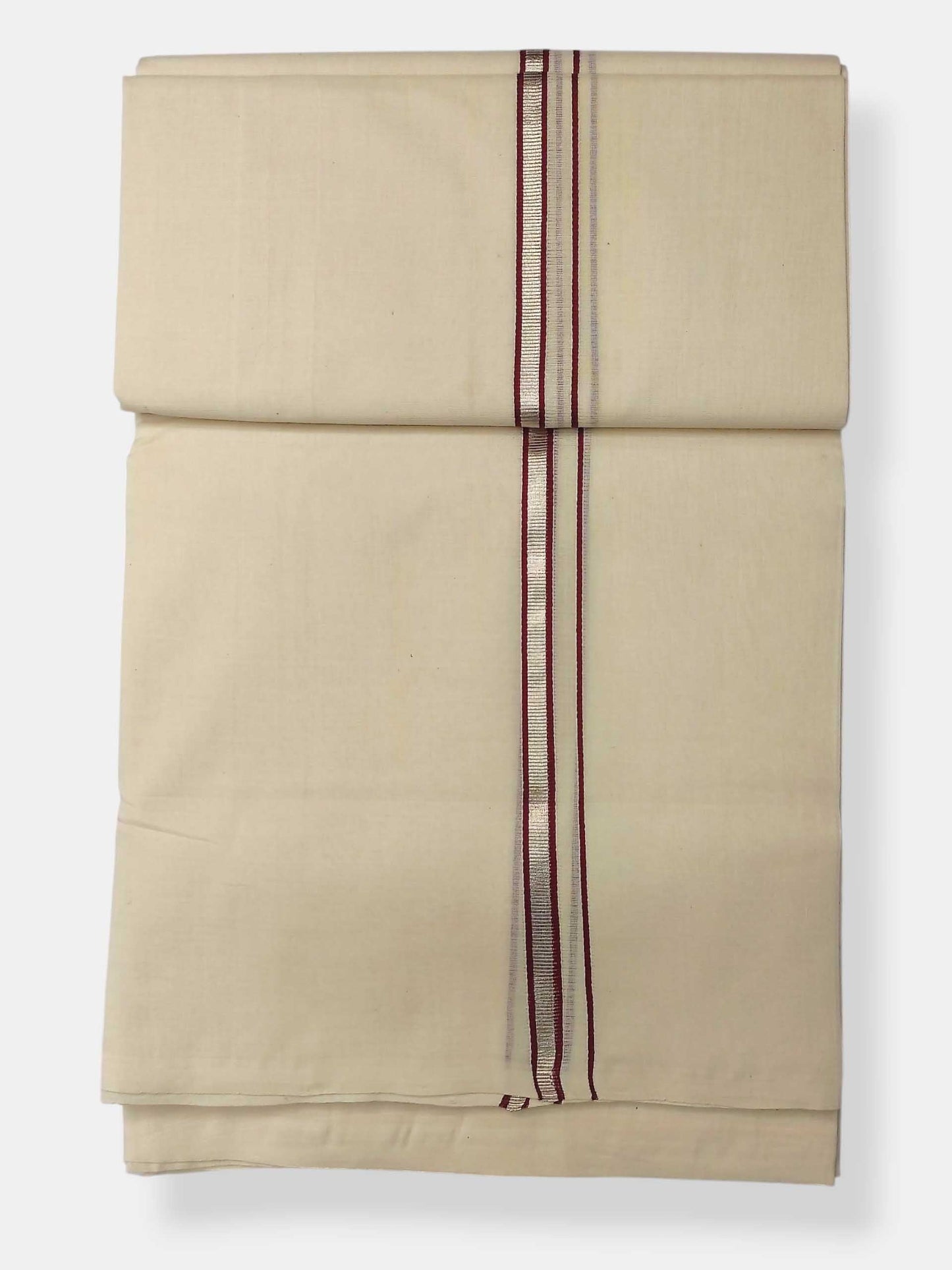 Balaramapuram Handloom Double Mundu Pure Cotton with Maroon Border
