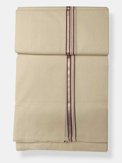 Balaramapuram Handloom Double Mundu Pure Cotton with Maroon Border