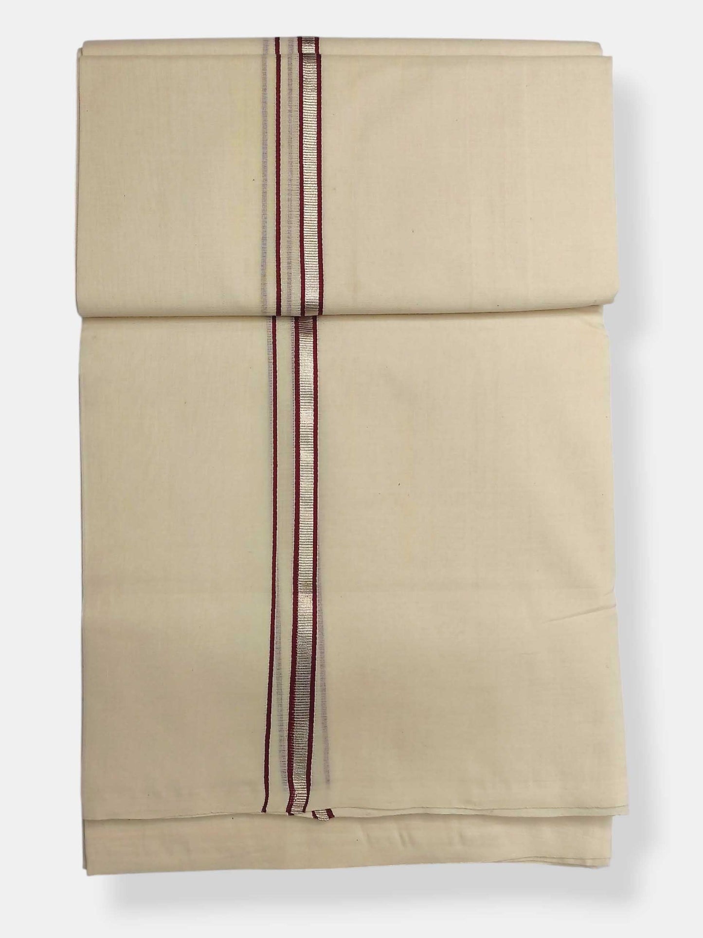 Balaramapuram Handloom Double Mundu Pure Cotton with Maroon Border