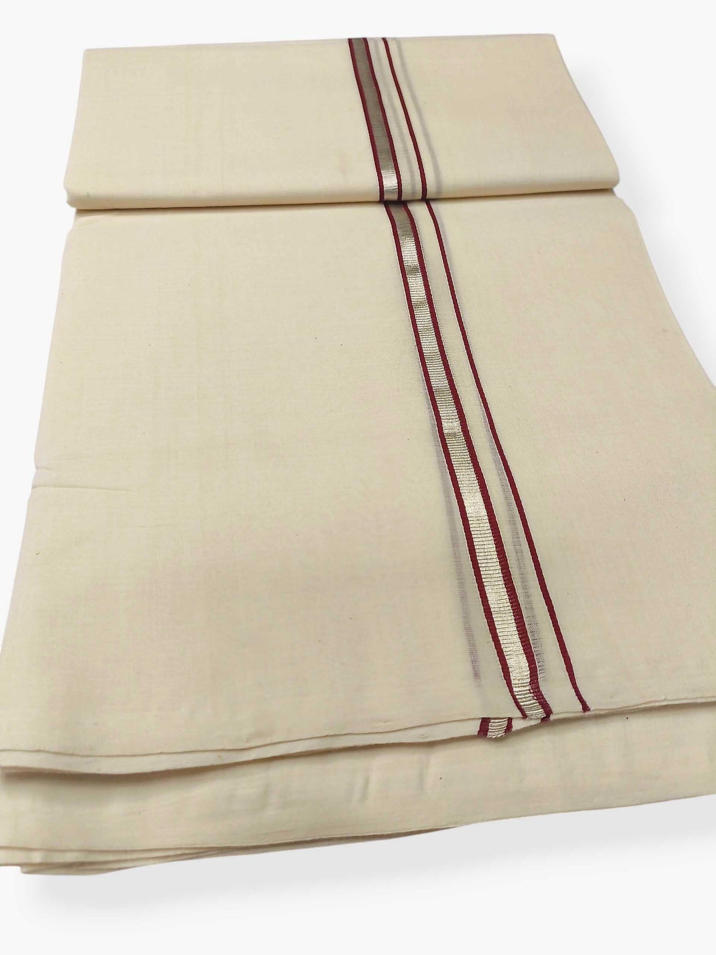 Balaramapuram Handloom Double Mundu Pure Cotton with Maroon Border