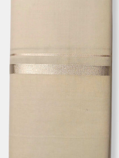 Balaramapuram Handloom Double Mundu Pure Cotton with Silver Border
