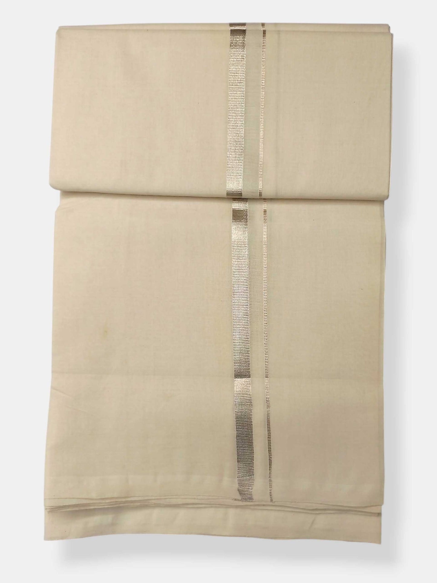 Balaramapuram Handloom Double Mundu Pure Cotton with Silver Border