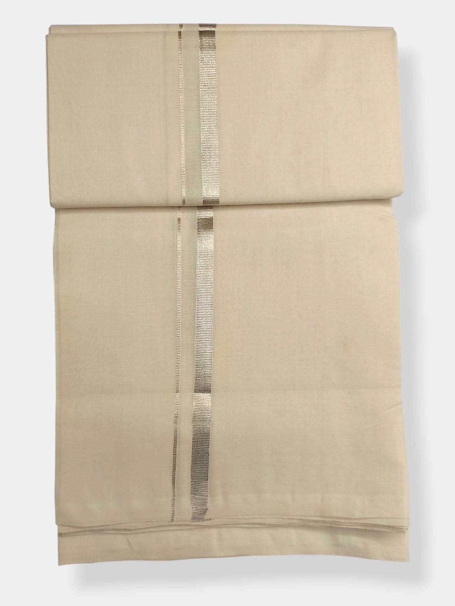 Balaramapuram Handloom Double Mundu Pure Cotton with Silver Border