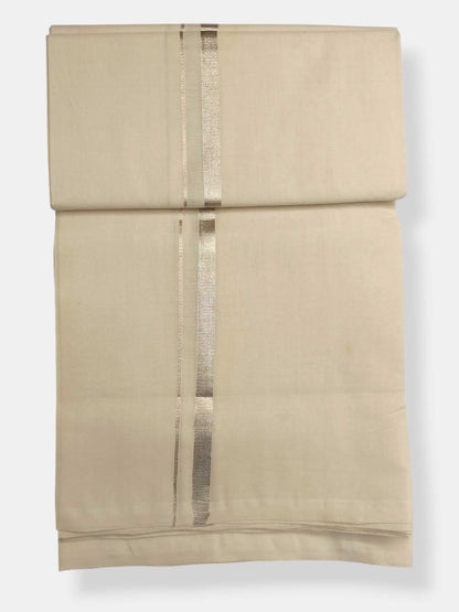 Balaramapuram Handloom Double Mundu Pure Cotton with Silver Border