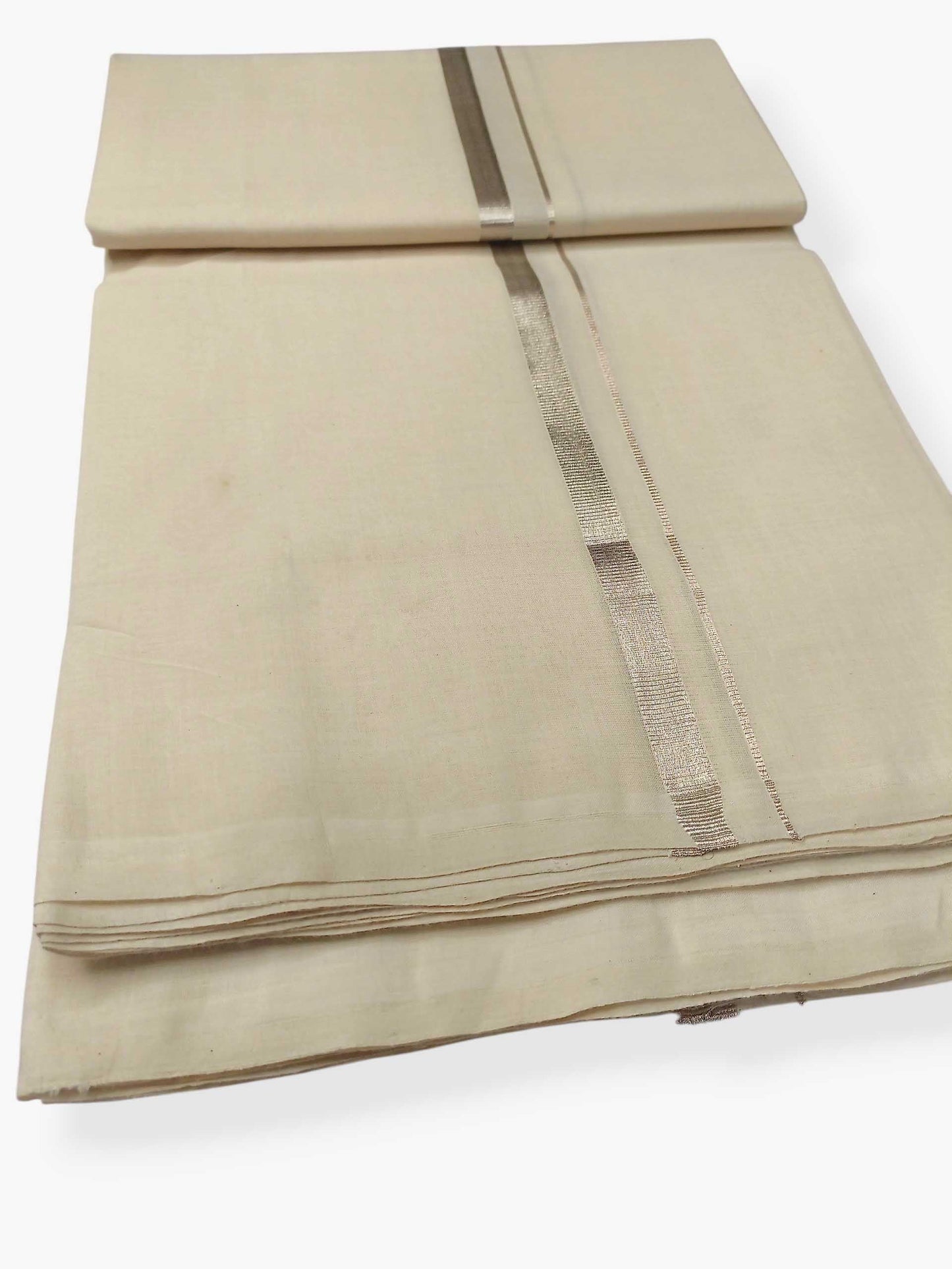 Balaramapuram Handloom Double Mundu Pure Cotton with Silver Border