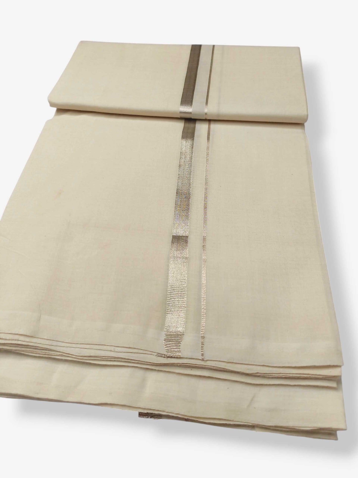Balaramapuram Handloom Double Mundu Pure Cotton with Silver Border