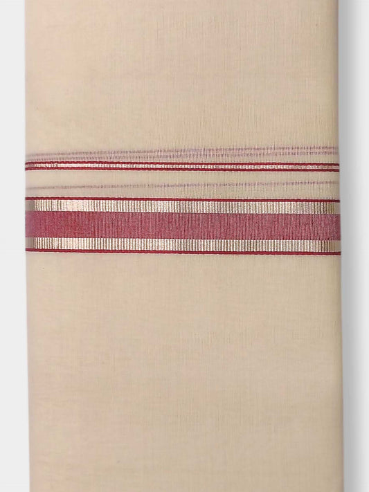 Balaramapuram Handloom Double Mundu Pure Cotton with Red Design