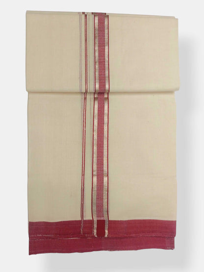 Balaramapuram Handloom Double Mundu Pure Cotton with Red Design