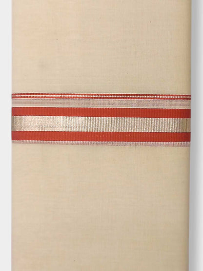 Balaramapuram Handloom Double Mundu Pure Cotton with Orange Border