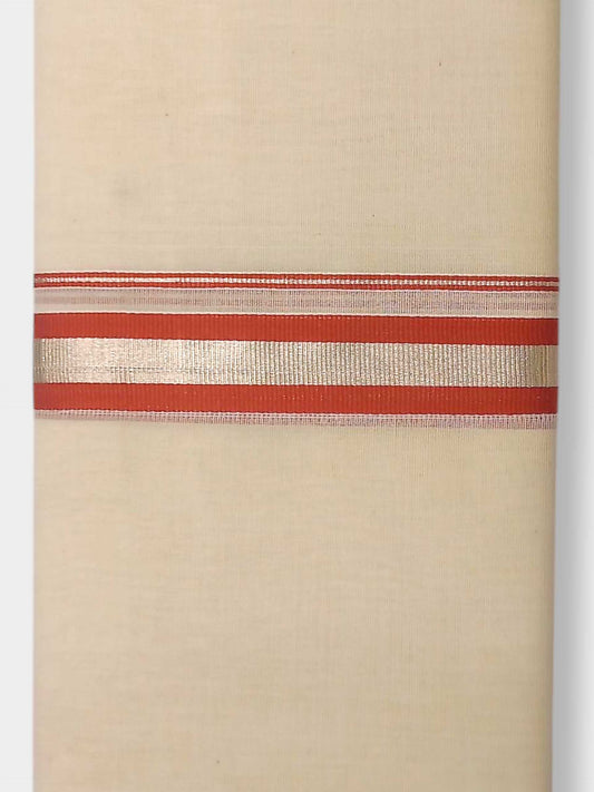Balaramapuram Handloom Double Mundu Pure Cotton with Orange Border