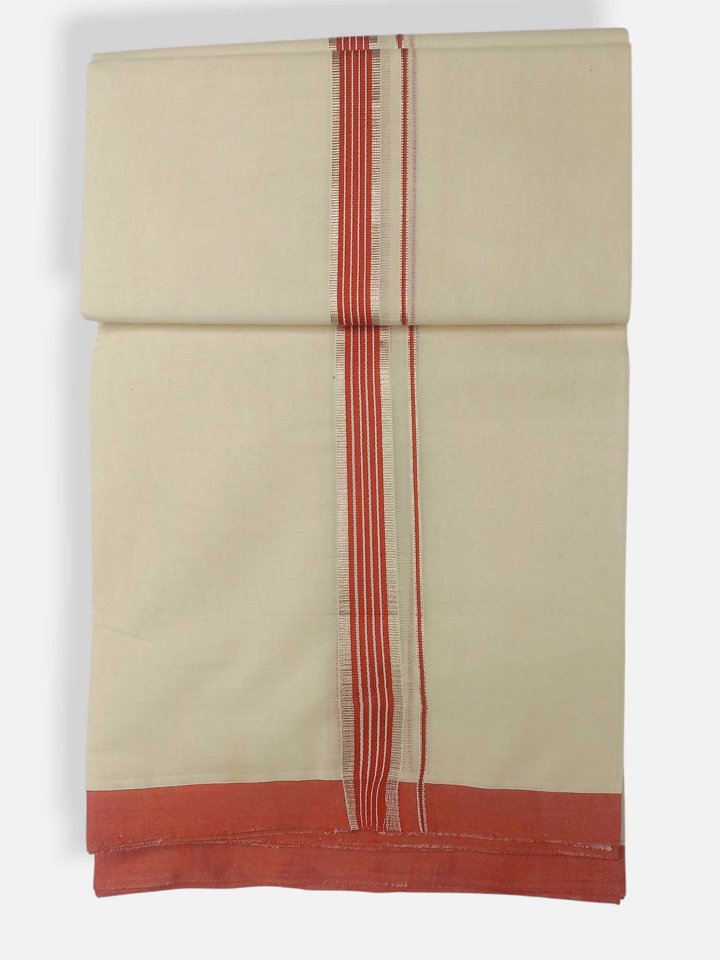 Balaramapuram Handloom Double Mundu Pure Cotton with Orange Border
