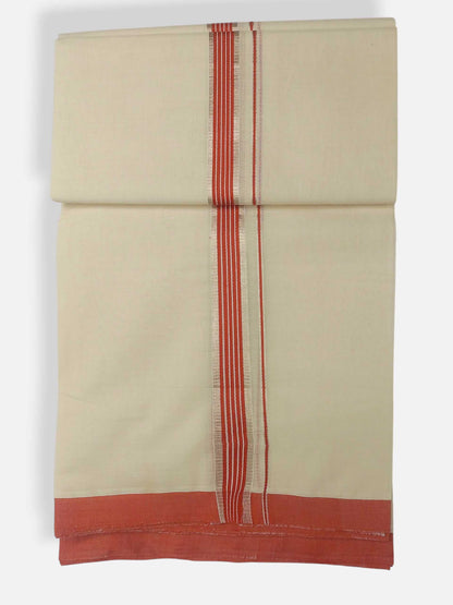 Balaramapuram Handloom Double Mundu Pure Cotton with Orange Border