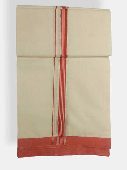 Balaramapuram Handloom Double Mundu Pure Cotton with Orange Border