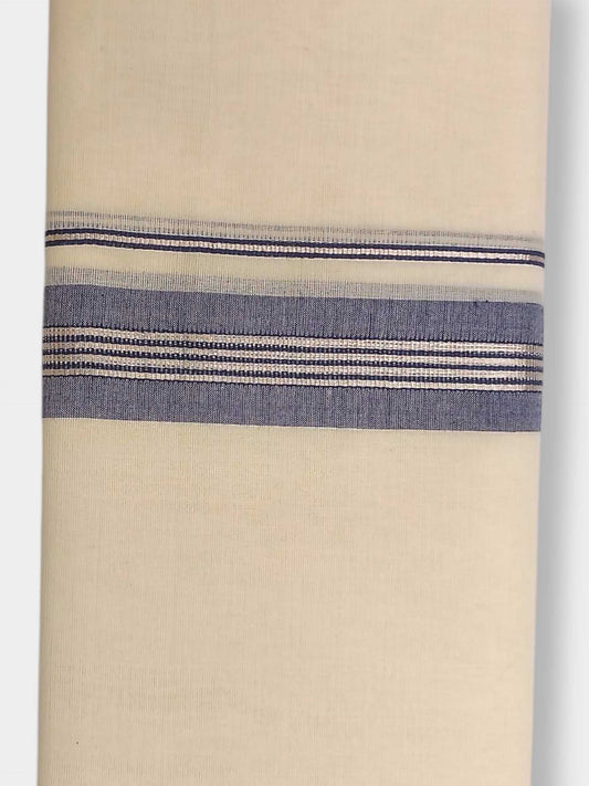 Balaramapuram Handloom Double Mundu Pure Cotton with Blue Border