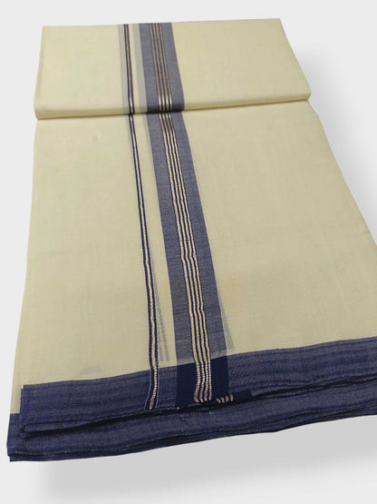 Balaramapuram Handloom Double Mundu Pure Cotton with Blue Border