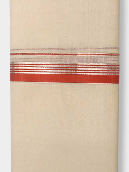 Balaramapuram Handloom Double Mundu Pure Cotton with Orange Border