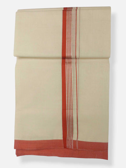 Balaramapuram Handloom Double Mundu Pure Cotton with Orange Border
