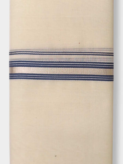 Balaramapuram Handloom Double Mundu Pure Cotton with Blue Border
