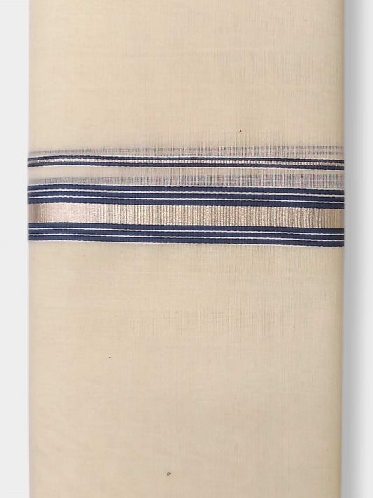 Balaramapuram Handloom Double Mundu Pure Cotton with Blue Border