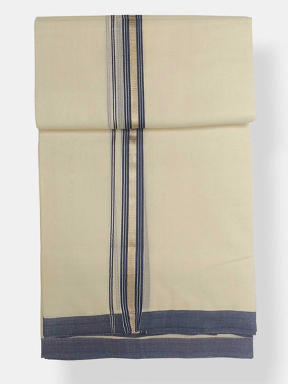 Balaramapuram Handloom Double Mundu Pure Cotton with Blue Border