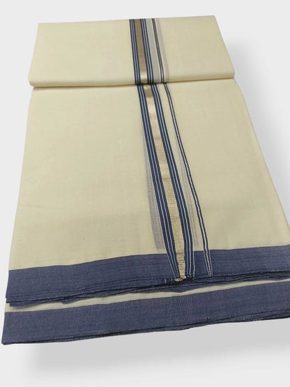 Balaramapuram Handloom Double Mundu Pure Cotton with Blue Border