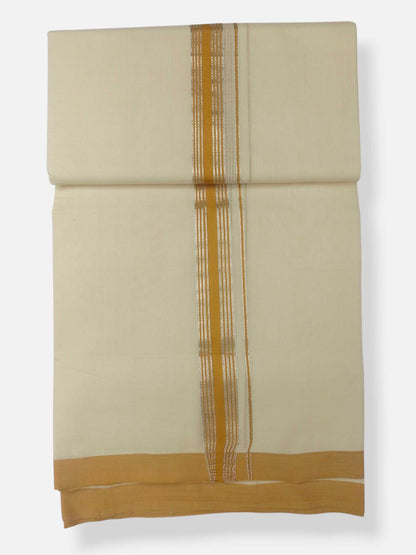 Balaramapuram Handloom Double Mundu Pure Cotton with Yellow Border
