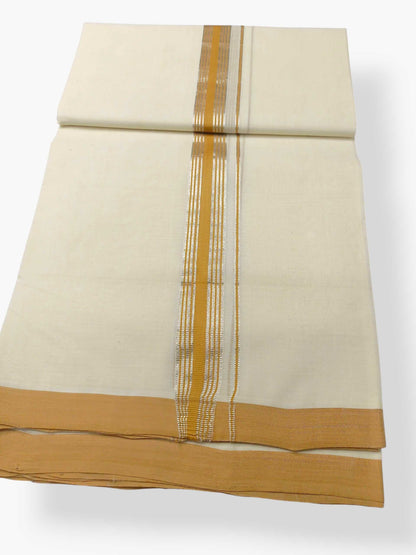 Balaramapuram Handloom Double Mundu Pure Cotton with Yellow Border
