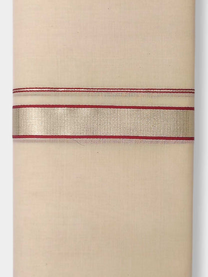 Balaramapuram Handloom Double Mundu Pure Cotton with Red Design