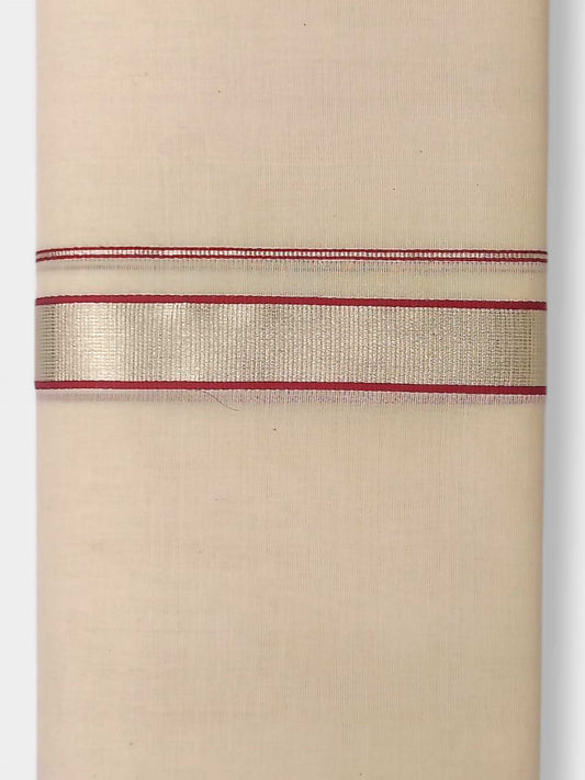 Balaramapuram Handloom Double Mundu Pure Cotton with Red Design