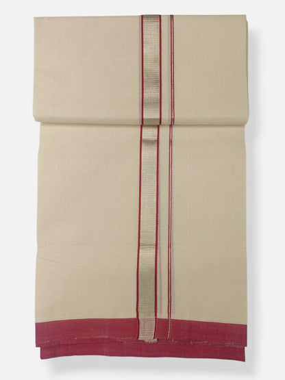 Balaramapuram Handloom Double Mundu Pure Cotton with Red Design