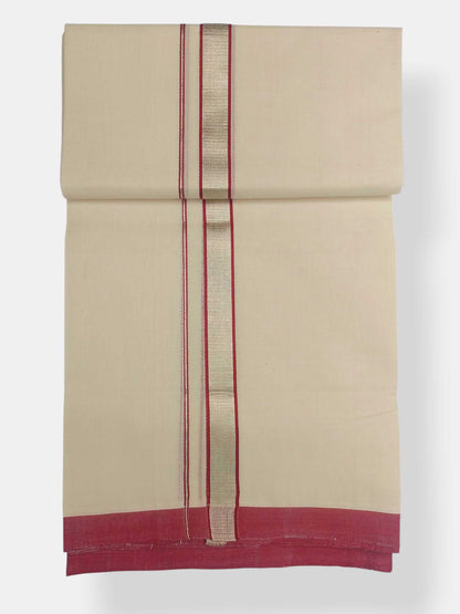 Balaramapuram Handloom Double Mundu Pure Cotton with Red Design