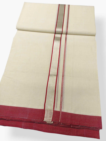 Balaramapuram Handloom Double Mundu Pure Cotton with Red Design