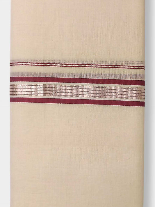 Balaramapuram Handloom Double Mundu Pure Cotton with Maroon Design