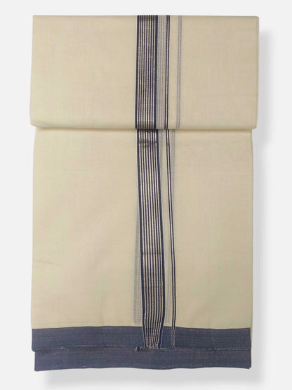 Balaramapuram Handloom Double Mundu Pure Cotton with Blue Border
