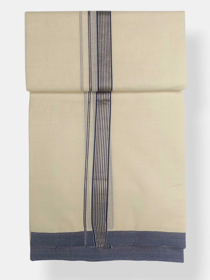Balaramapuram Handloom Double Mundu Pure Cotton with Blue Border