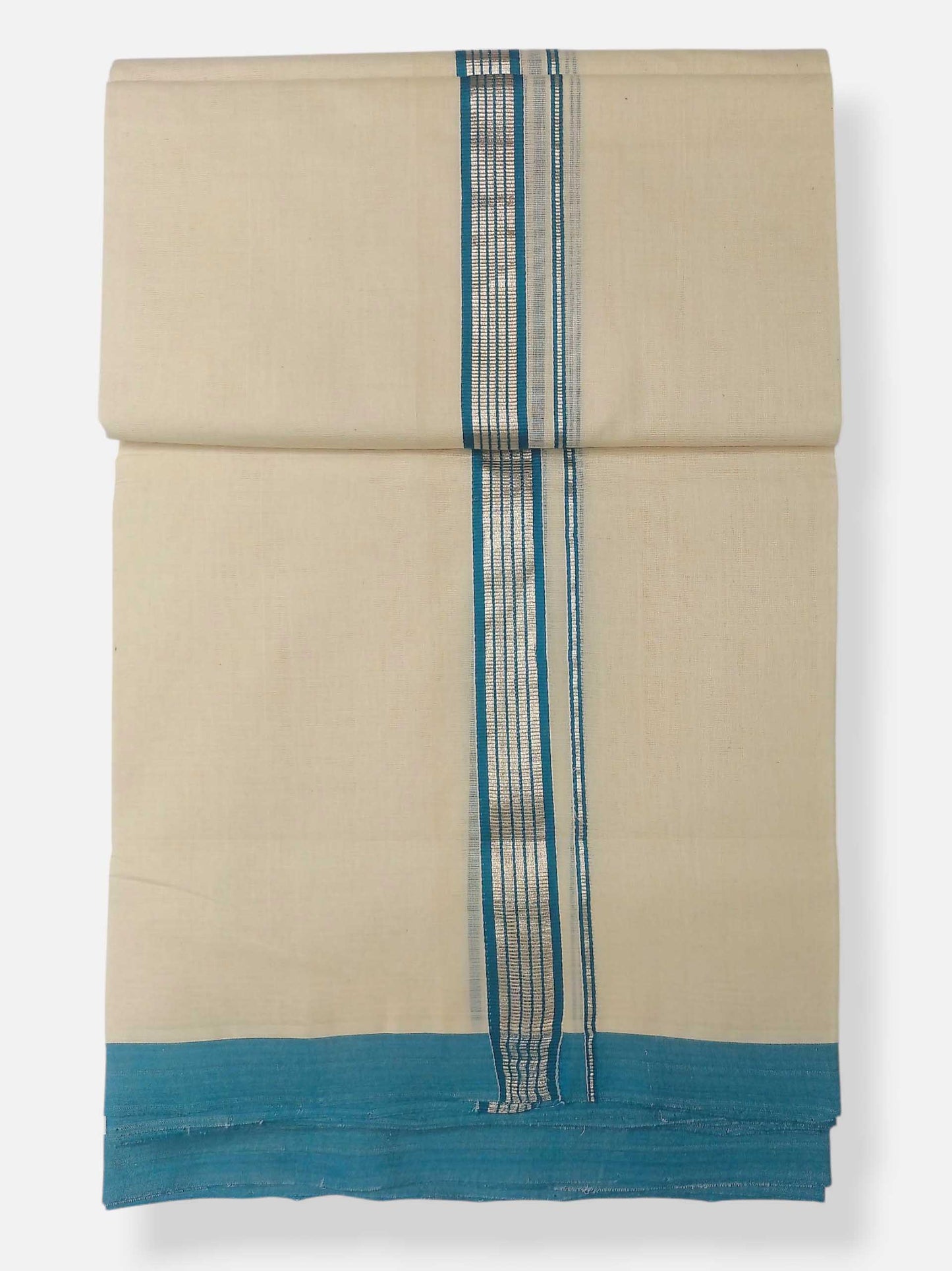 Balaramapuram Handloom Double Mundu Pure Cotton with Blue Border
