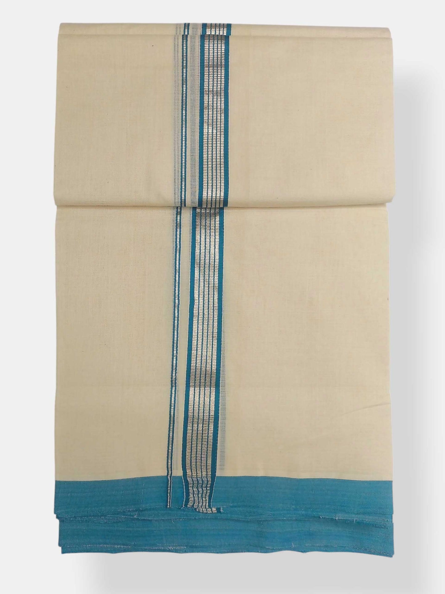 Balaramapuram Handloom Double Mundu Pure Cotton with Blue Border