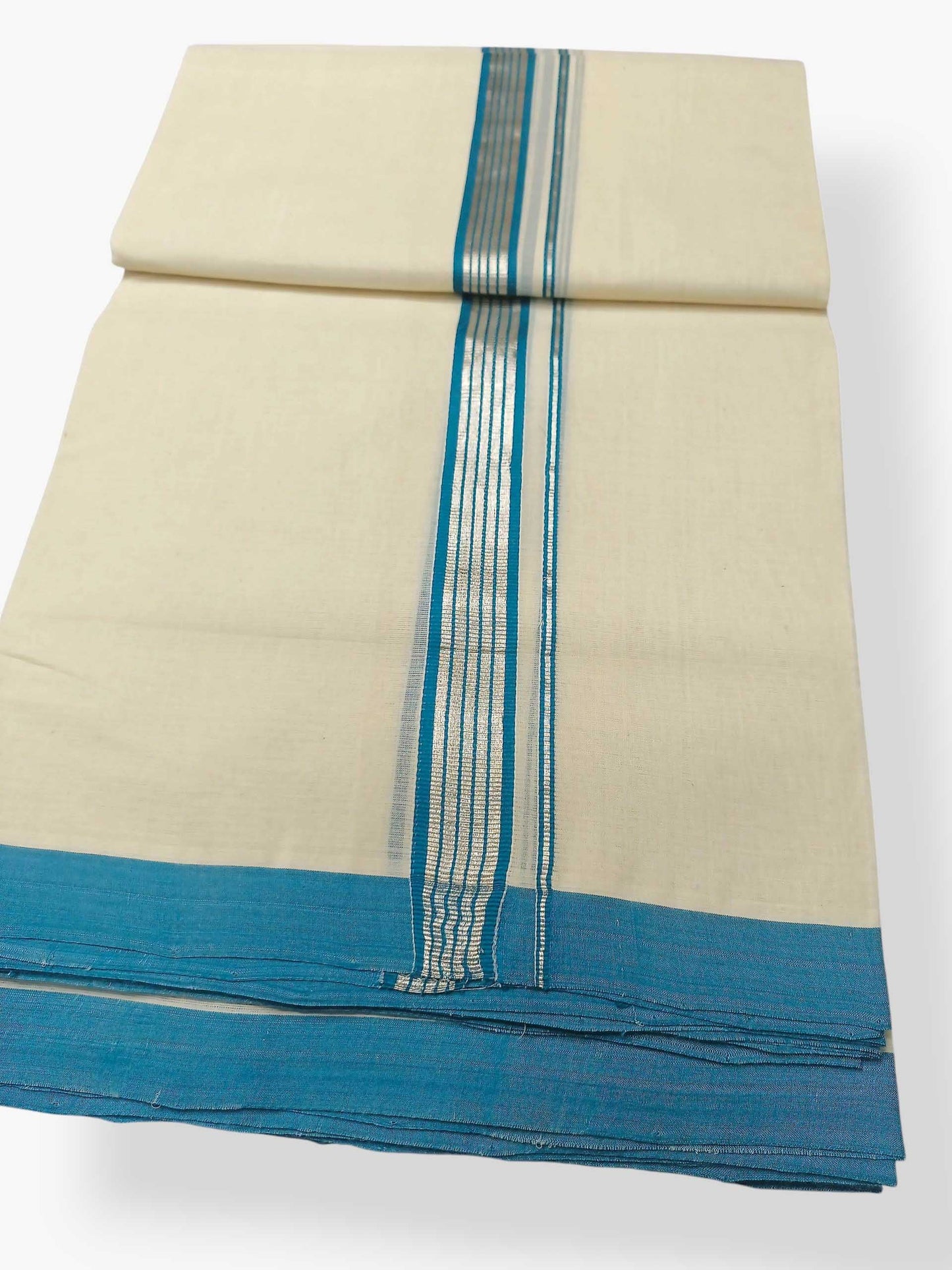 Balaramapuram Handloom Double Mundu Pure Cotton with Blue Border