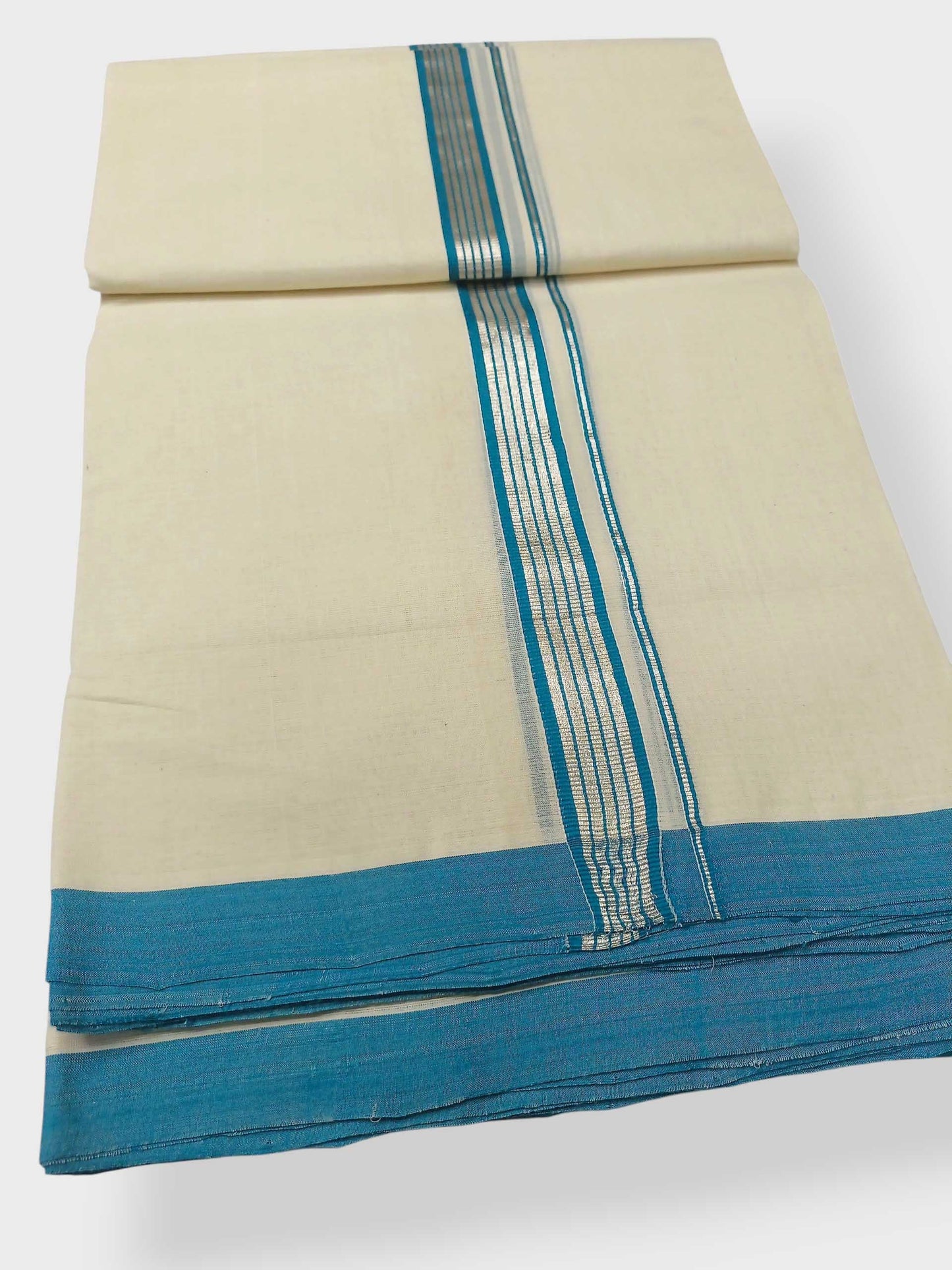 Balaramapuram Handloom Double Mundu Pure Cotton with Blue Border