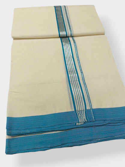 Balaramapuram Handloom Double Mundu Pure Cotton with Blue Border
