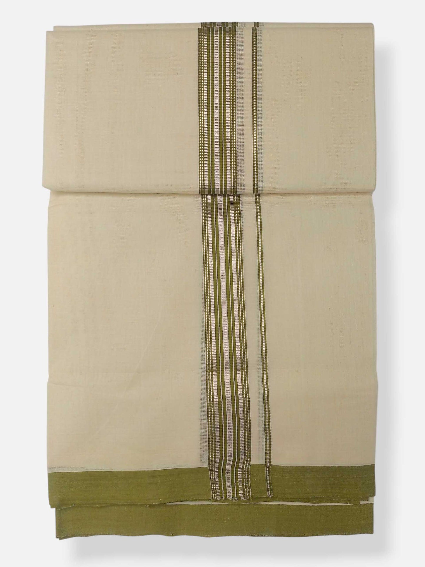 Balaramapuram Handloom Double Mundu Pure Cotton with Green Design