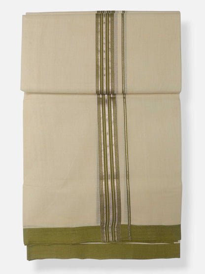Balaramapuram Handloom Double Mundu Pure Cotton with Green Design