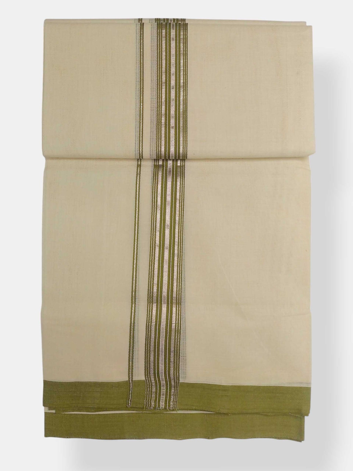 Balaramapuram Handloom Double Mundu Pure Cotton with Green Design