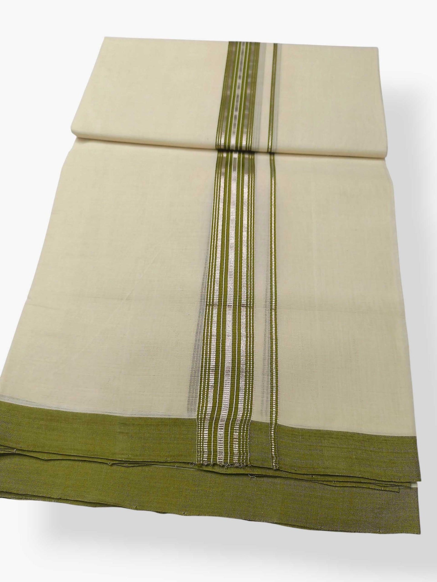Balaramapuram Handloom Double Mundu Pure Cotton with Green Design