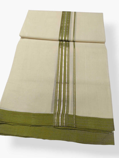Balaramapuram Handloom Double Mundu Pure Cotton with Green Design