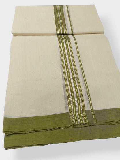 Balaramapuram Handloom Double Mundu Pure Cotton with Green Design