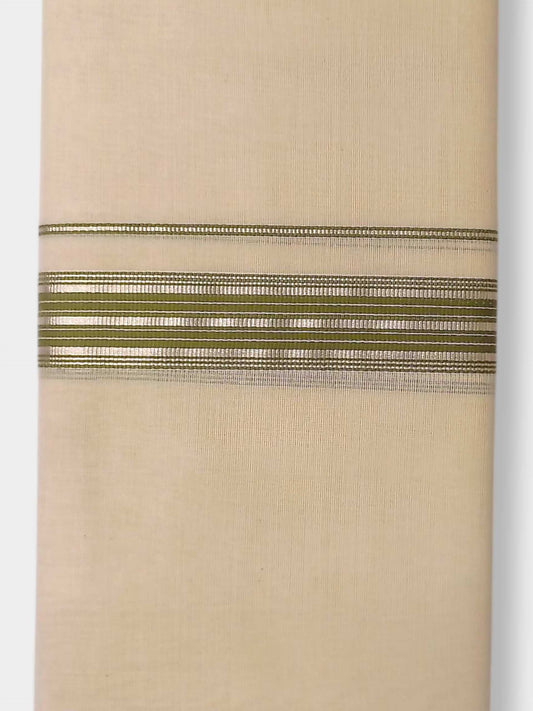 Balaramapuram Handloom Double Mundu Pure Cotton with Green Design