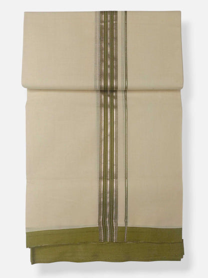 Balaramapuram Handloom Double Mundu Pure Cotton with Green Design