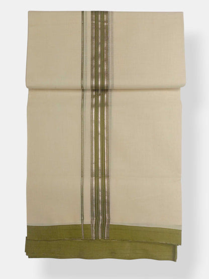 Balaramapuram Handloom Double Mundu Pure Cotton with Green Design